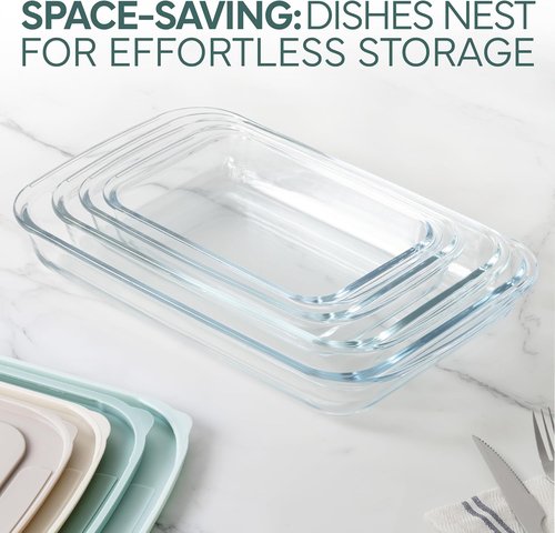 Cook With Color 8-Piece Deep Glass Baking Dish Set - Versatile Casserole & Food Storage Containers | Mint, Freezer-to-Oven Safe