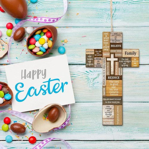 Jetec Christian Wooden Cross Wall Decor - Inspirational Easter Sign for Home | 10.6 x 6.1 Inch