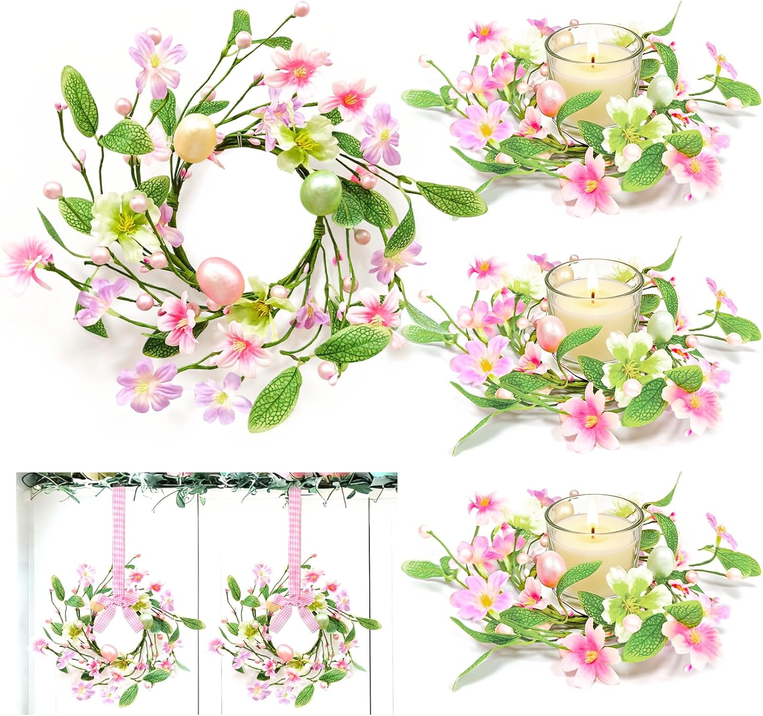 Skiennix 12-Inch Easter Wreath - Colorful Eggs & Flowers for Home Decor | Spring Mini Wreath