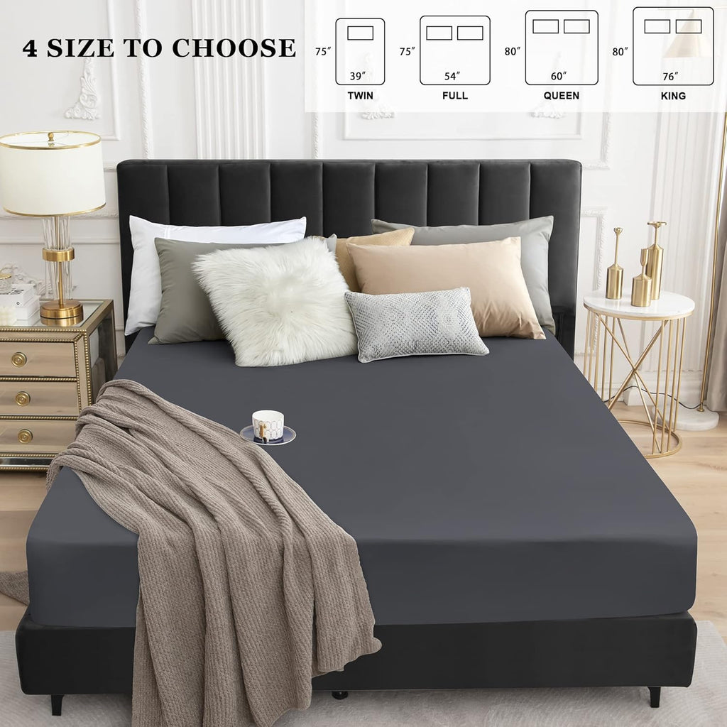 Sufdari Twin Size Mattress Protector - Waterproof Fitted Sheet Cover with 18" Deep Pocket | Comfortable Deep Gray