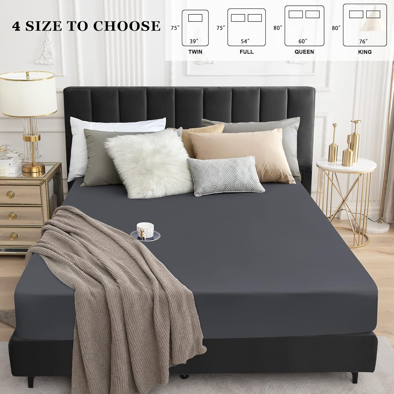 Sufdari Twin Size Mattress Protector - Waterproof Fitted Sheet Cover with 18" Deep Pocket | Comfortable Deep Gray