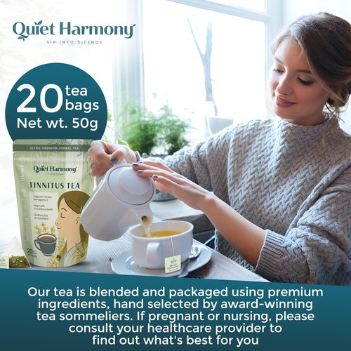 Quiet Harmony Tinnitus Tea – Herbal Support for Ringing Ears, Circulation & Calm | Ultra-Premium Caffeine-Free Tea with Ginkgo, Rooibos & Lemon Balm | 20 Pyramid Bags