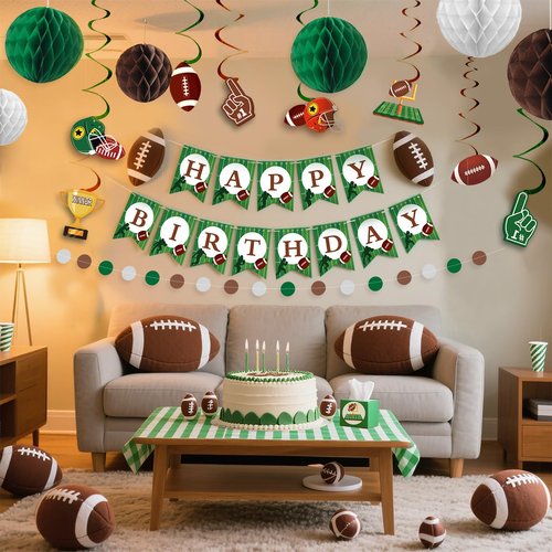 Football Party Decorations Football Hanging Swirl Decorations Football Football Birthday Banner Honeycomb Balls Circle Dots Garland for Football Season Game Day Tailgate Party Home Decor Supplies