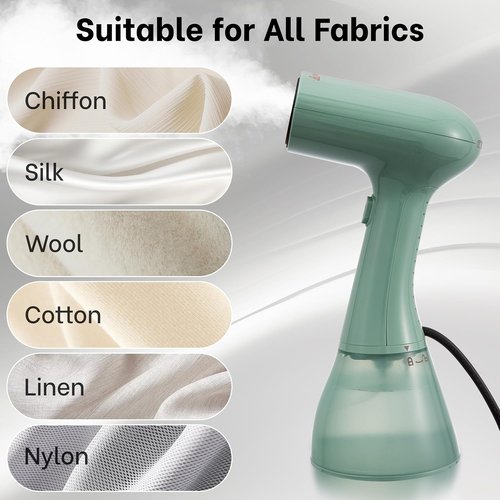 GS01 Handheld Clothes Steamer - 1500W Fast Heat-Up, 400ml Water Tank, Portable Design (Green)