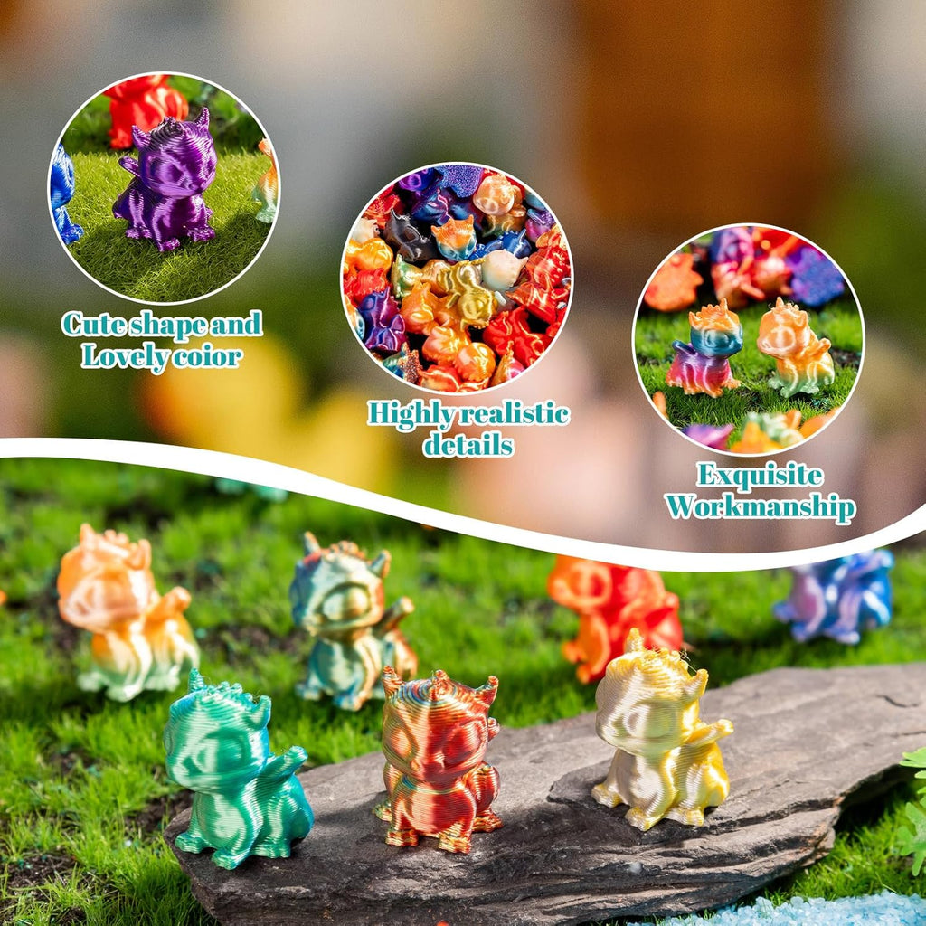 Skiennix Mini 3D Printed Dragon Figurines - 100pcs Tiny Animal Decor for Fairy Gardens & Aquariums