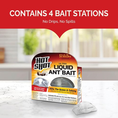 Hot Shot Ultra Ant Bait - Advanced Liquid Technology Kills Household Ants Fast | 4 Count Pack