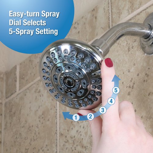 Danco 1.8GPM 5-Spray Water-Saving Shower Head with Adjustable Swivel Ball Joint in Chrome (12017)