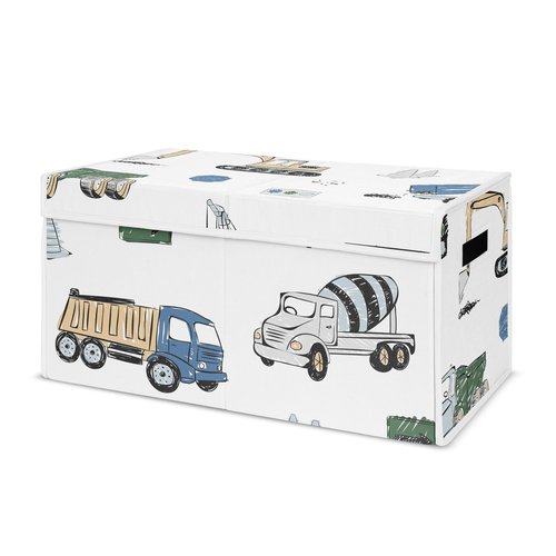Sweet Jojo Designs Construction Truck Boy Small Fabric Toy Bin Storage Box Chest For Baby Nursery or Kids Room - Grey Yellow Black Blue and Green Transportation