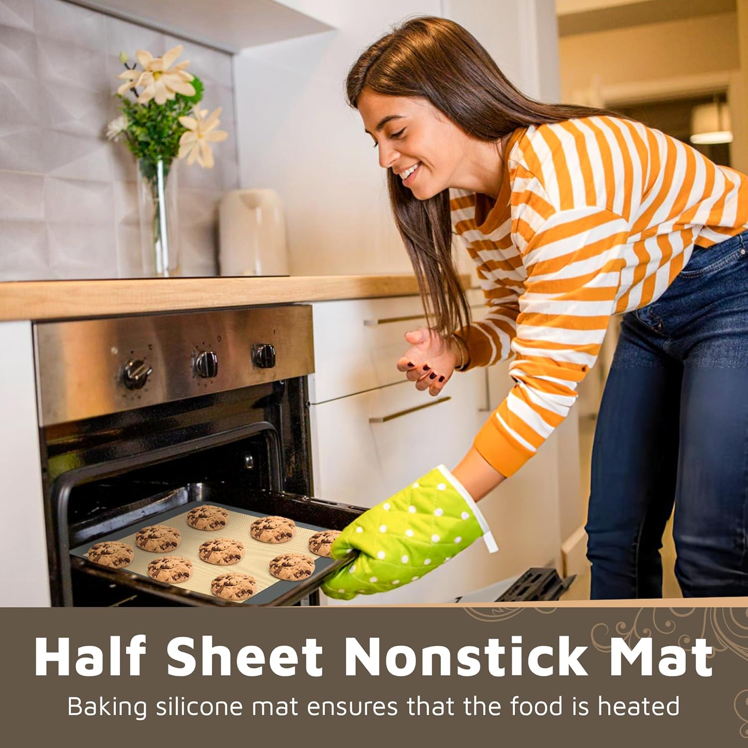 Skiennix Silicone Baking Mats - Non-Stick, Reusable 4-Pack | Heavy Duty Half Sheet for Macarons & Pastries