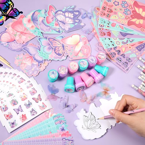 BenLouis 108Pcs Butterfly Party Favors Butterfly Fairy School Stationery Set Bulk for Kids Spring Flower Tea Birthday Birthday Goodie Bag Stuffers Classroom Gifts Rewards Pinata Filler