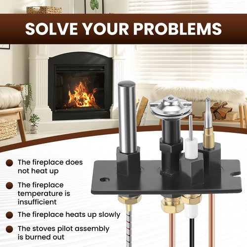 Fetechmate Pilot Assembly for NG LPG Fireplace 10002264 10002265, Propane and Natural Gas Fireplace Pilot Assembly Fit for HH-T, Maj-estic, Verm-ONT, TEM-co, Dutch-west, Mon-Essen Fireplace Stoves
