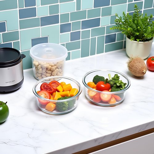 R.repad yay Small Round Glass Food Storage Containers With Lids, 1.5 Cup Round Meal Prep Bowls With Lids BPA-Free, Airtight Small Glass Food Containers for Microwave, Dishwasher, Freezer Safe-（4 pack）