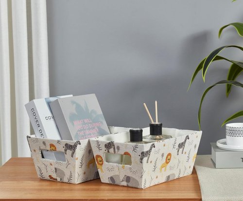 DECOMOMO Small Storage Baskets - Cute Animal Print Organizing Bins for Nursery & Living Room | Set of 4