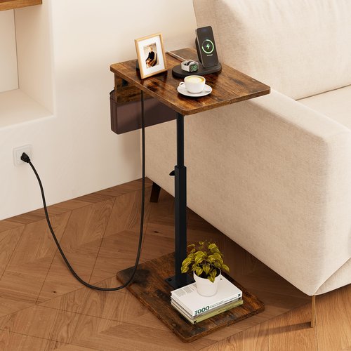 Vagusicc Sofa Armrest Tray Table for Couch - 360° Swivel Height Adjustable Side Table for Small Spaces, Snack Side Table for Bed or Chair, C Shaped End Table Snack Table for Eating Dinner Laptop