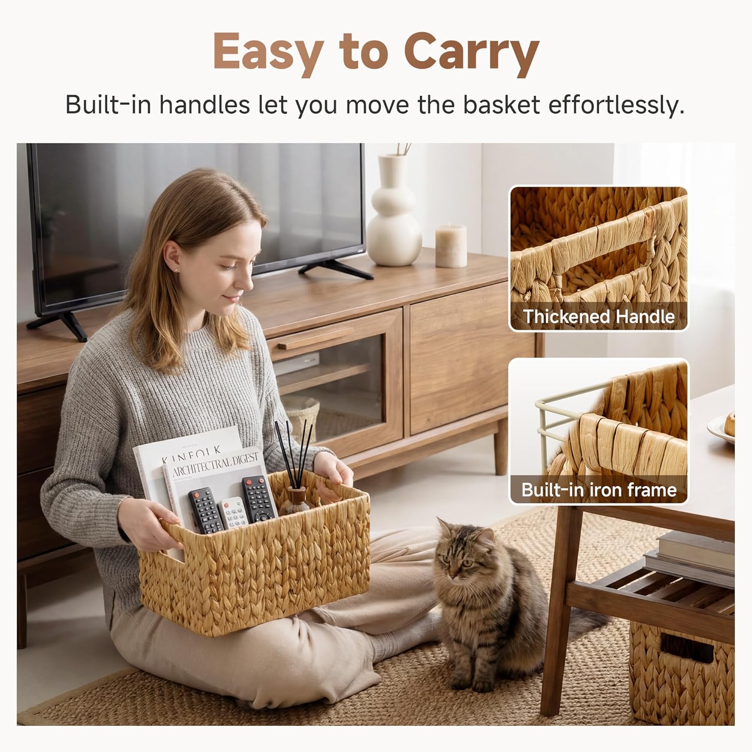 StorageWorks Wicker Baskets - Organizing Storage Baskets with Built-in Handles | Medium 2-Pack in Natural Hyacinth