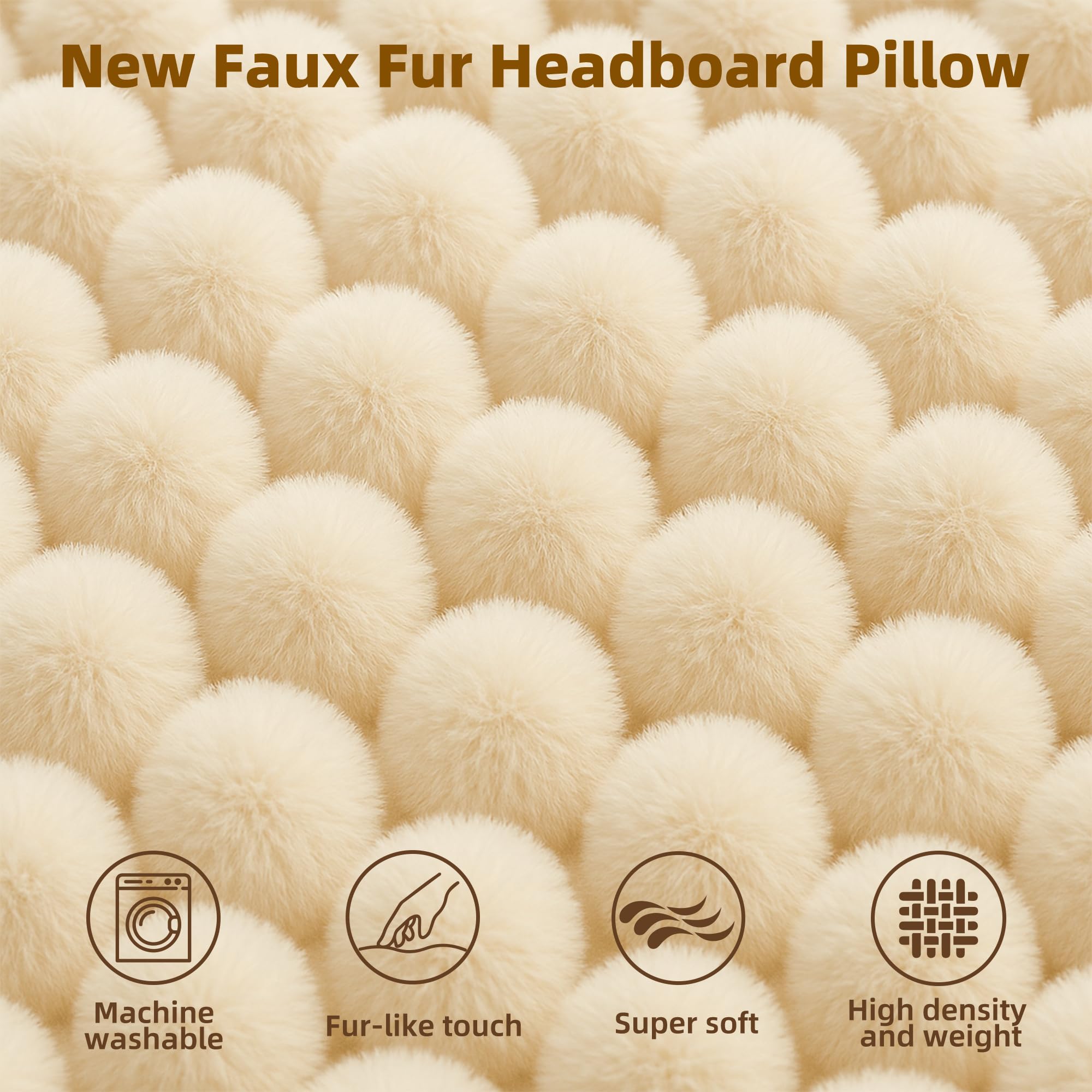Wellty Care Luxury Faux Fur Headboard Pillow Twin Size - Triangular Wedge Cushion for Bed & Sofa, Fluffy Reading Backrest Bolster with Detachable Neck Roll, Washable Cover & Side Pocket, Ivory