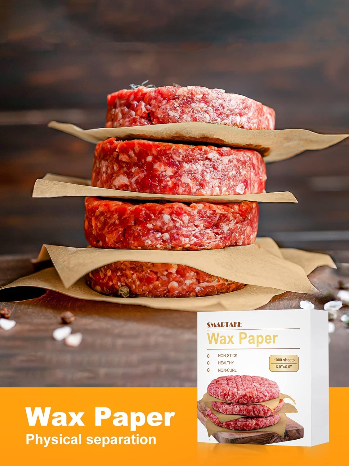 SMARTAKE Non-Stick Wax Paper - 1000 Pcs 6x6 Inch Hamburger Patty & Sandwich Separators | Unbleached, Ideal for Lunches & Parties