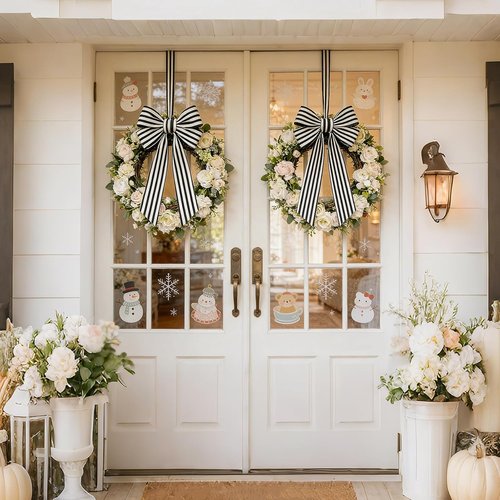 AZYM Wreath Sash Set - Elegant White & Black Ribbon Accessories for Indoor/Outdoor Decor