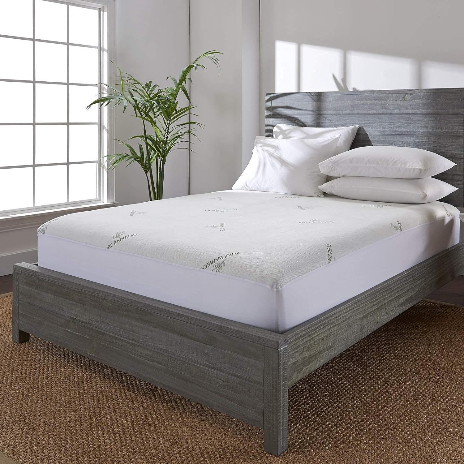 PURE BAMBOO Queen Mattress Protector - Waterproof, Breathable & Noiseless Cover for Moisture & Stain Protection