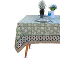 Handblock Print Cotton Tablecloth – 72x135 Rectangle Table Cover Seats 8-10 – Indian Block Printed Floral Dining Table Linen – Boho Washable Cloth for Kitchen, Party, Outdoor (Green)