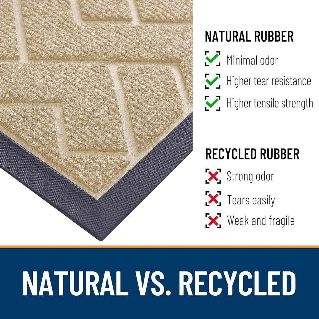 OLANLY Waterproof Front Door Mat - All-Season Indoor/Outdoor Doormat | Sturdy Natural Rubber, Low Profile, Herringbone Brick (Beige, 59x35)