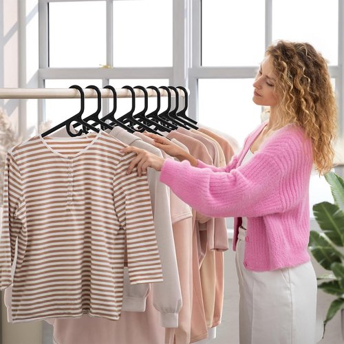 Neaterize Heavy Duty Clothes Hangers - 12 Pack Black Plastic Hangers for Coats, Jackets & Suits