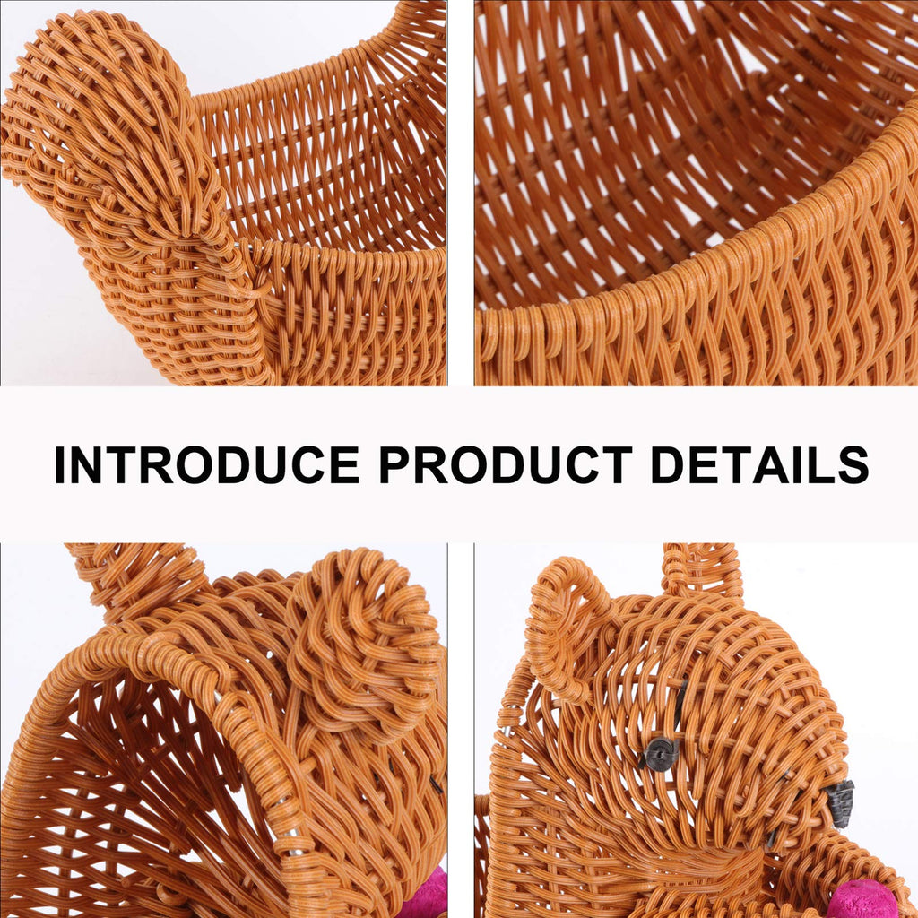 Cabilock Squirrel Fruit Basket 11 Inch Rattan Woven Decorative Bowl for Kitchen Counter Snack and Fruit Holder Living Room Display