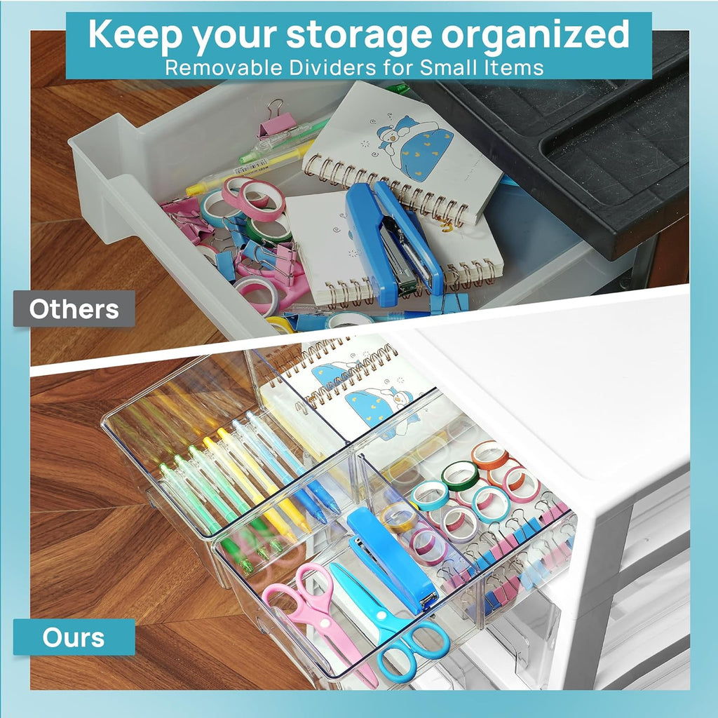 Vtopmart Plastic Drawer Organizer - 4-Tier, 6 Drawers with Wheels for Office & Craft Storage | Clear