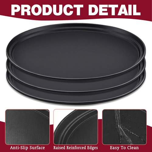 2 Pcs Large Restaurant Serving Trays 24" x 29" Oval Plastic Food Serving Tray Non Slip Rubber Lined Black Serving Tray for Cafeteria (2)