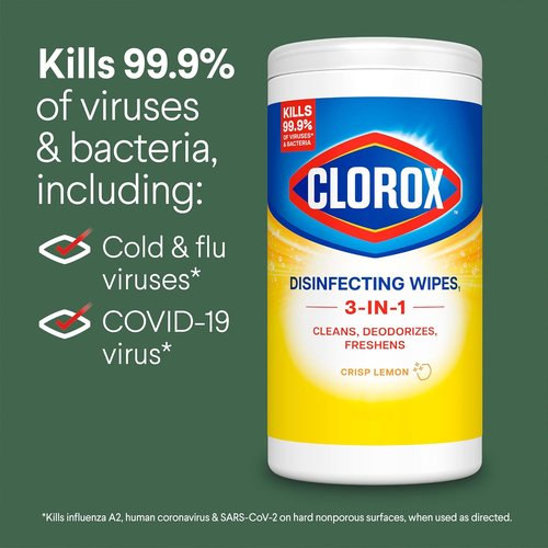 Clorox Disinfecting Cleaning Wipes - Bleach-Free Fresh Lemon Scent | 75 Count, Pack of 2 for Allergy Season