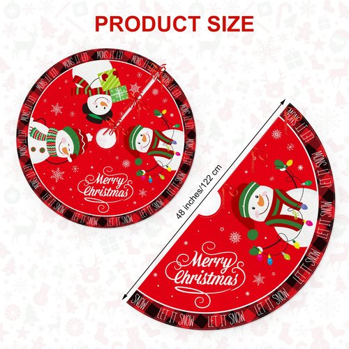 48 Inch Merry Christmas Tree Skirt - Large Red Xmas Tree Skirts Mat Decoration, Cute Winter Snowman Round Skirt for Indoor Outdoor Home Christmas Tree Decorations Holiday Party Decor