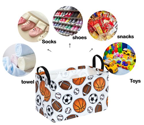 DUYIY Rectangle Basketball Football Gift Storage Basket Home Shelf Storage Basket Organizer Box Clothes Laundry Hamper Nursery Basket Laundry Basket with Handles （Color Balls）