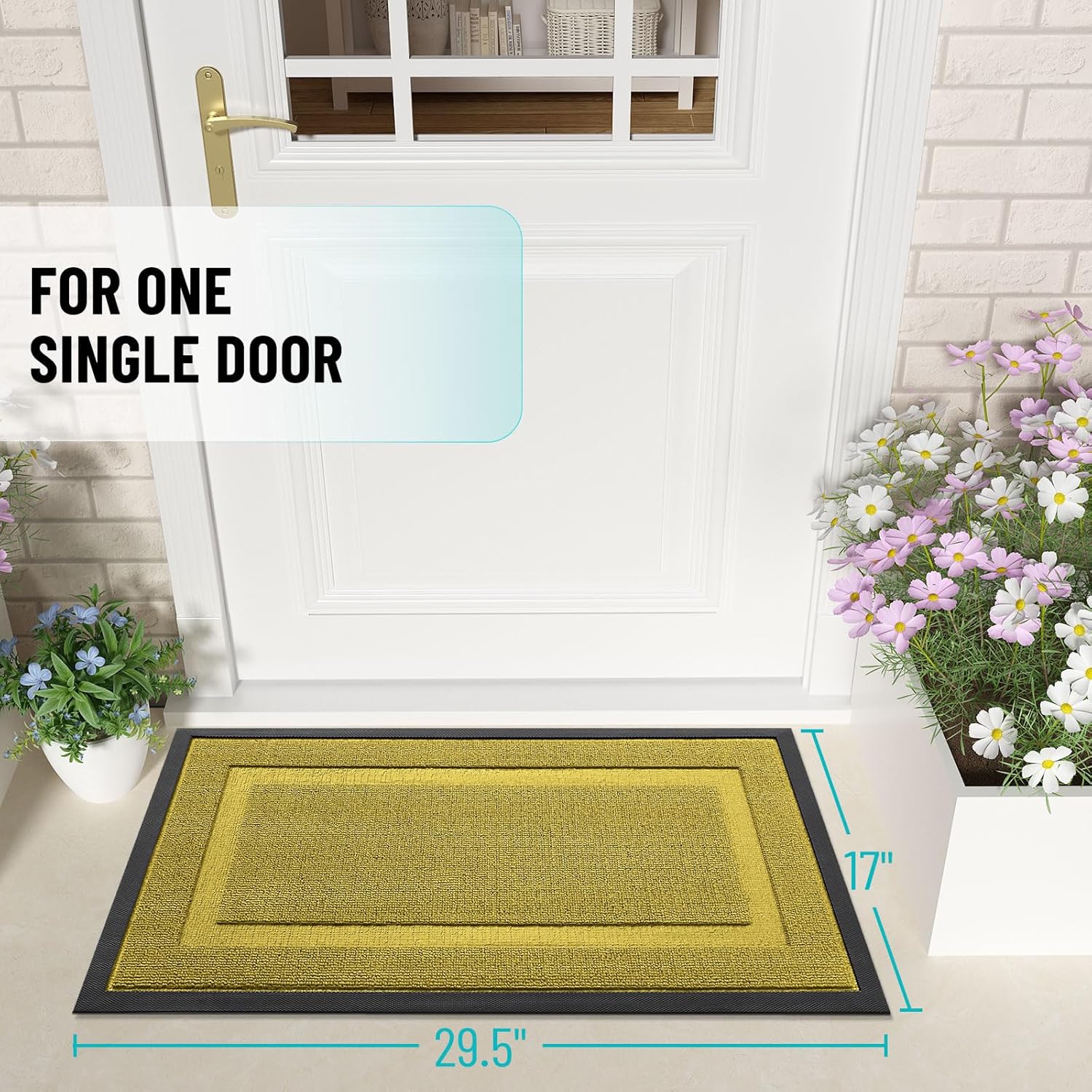 OLANLY Indoor Outdoor Doormat - Waterproof All-Season Entrance Mat, Sturdy Natural Rubber, 35x23, Lime Green