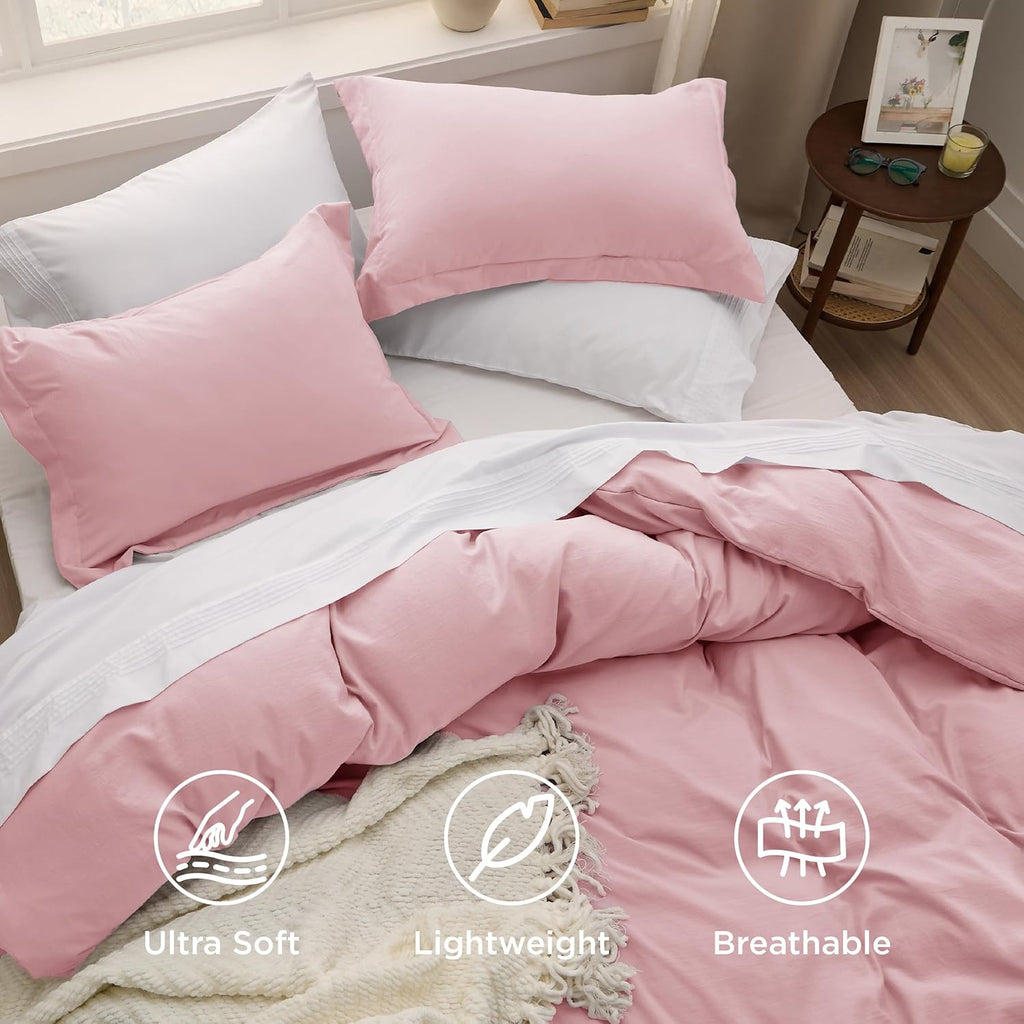 Bedsure Pink Duvet Cover Set - Soft Cotton-Like Polyester, Full Size 3-Piece Bedding Set, 80x90" with Zipper Closure