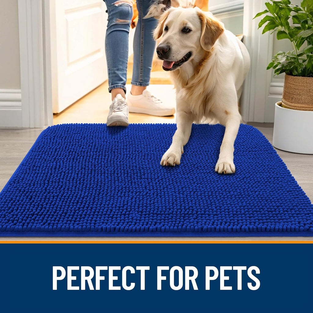 OLANLY Dog Door Mat - Absorbent Non-Slip Washable Doormat for Muddy Paws | 34x21 Royal Blue