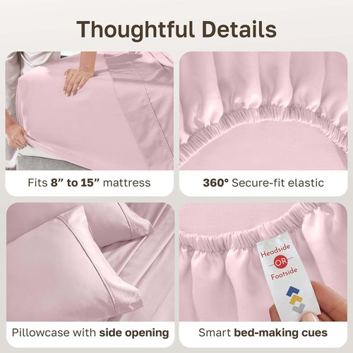 California Design Den Twin Size Cotton Sheet Set - 100% Soft, 400 Thread Count, Silky Smooth Sateen - Pink