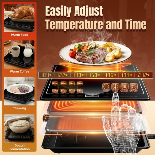 Electric Warming Tray, 33”x15” 4-in-1 Modular Buffet Warmer with 10 Temp Settings & Timer, Large Chafing Dish for Parties & Catering