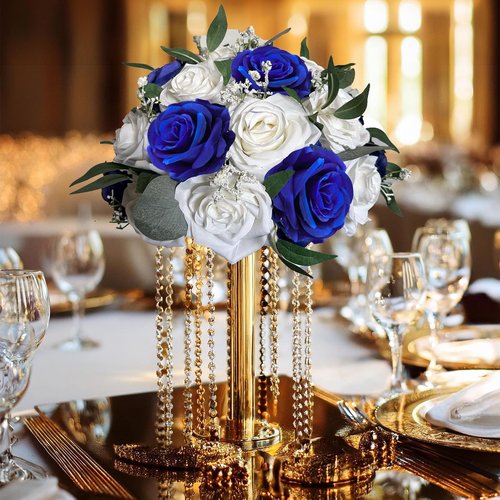 Lcuasc 50pcs Artificial Roses Flowers in Bulk,Realistic Silk Fake Rose with Long Stem for Wedding Centerpieces Bouquet Party Floral Arrangement Home Decoration(Royal Blue)