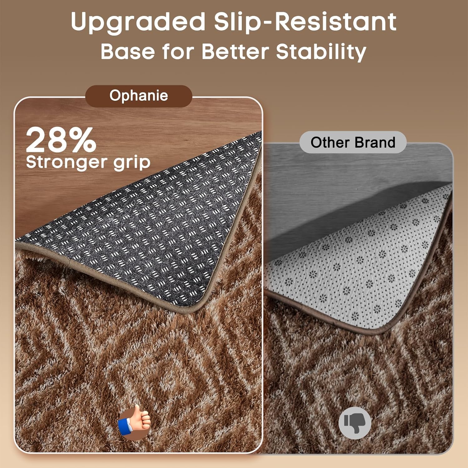 Ophanie Brown & White Diamond Striped Area Rug - Fluffy Shag Soft Carpet for Living Room 5x7