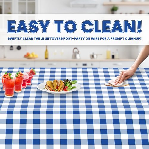 Grandipity Blue Gingham Checkered Tablecloths - Disposable 54" x 108" for 6ft to 8ft Rectangular Tables | 6 Pack Premium Quality