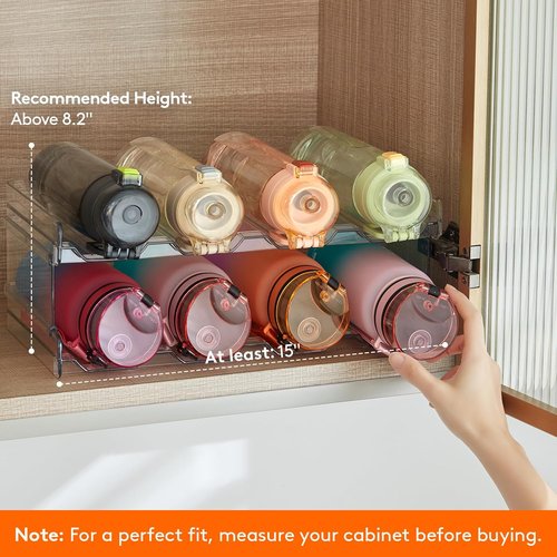 Lifewit Stackable Water Bottle Organizer - 2-Tier Plastic Holder for Bottles Up to 3.8" Diameter | Fits 8 Bottles