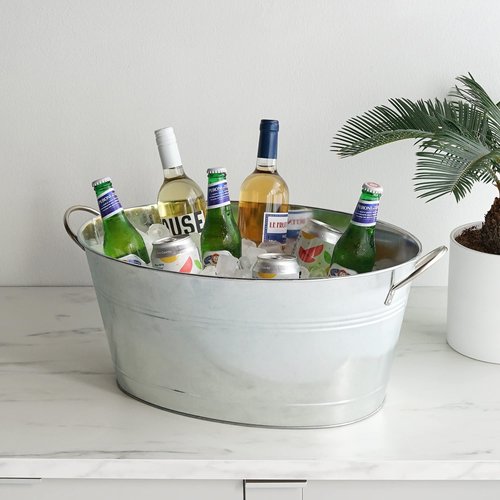 True Galvanized Tub, Large Ice Buckets for Parties, Beverage Cooler for Beer, Wine, Soda, Bottled Water, Rustic Beverage Tub, Drink Bucket for Indoor & Outdoor Party, 6.3 Gal (23.8 Liters), Set of 1
