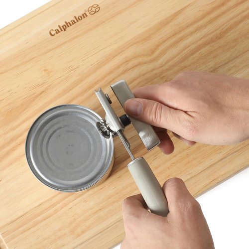 Calphalon Edge Stainless Steel Can Opener - Heavy Duty Multifunction Tool with Rubber Handle | Taupe