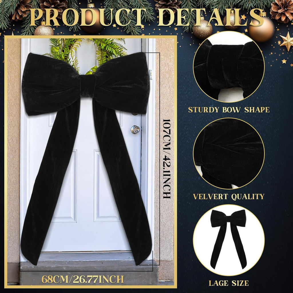 Suncalla Large Black Velvet Bow - 42 x 27 Inch Wedding & Party Decoration | Elegant Backdrop Decor