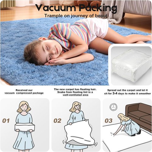 Fluffy 2x3 Blue Area Rug by [Brand Name] - Soft Shag Carpet for Kids' Rooms | Non-Slip Design