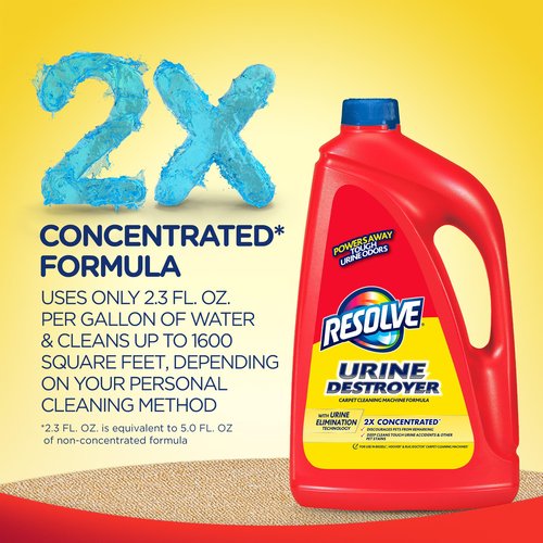 Resolve Urine Destroyer Steam Carpet Cleaner Solution – 2X Concentrated Formula Urine Eliminator for Pet Stains & Odors, Safe for Bissell, Hoover & Rug Doctor, 60 fl oz