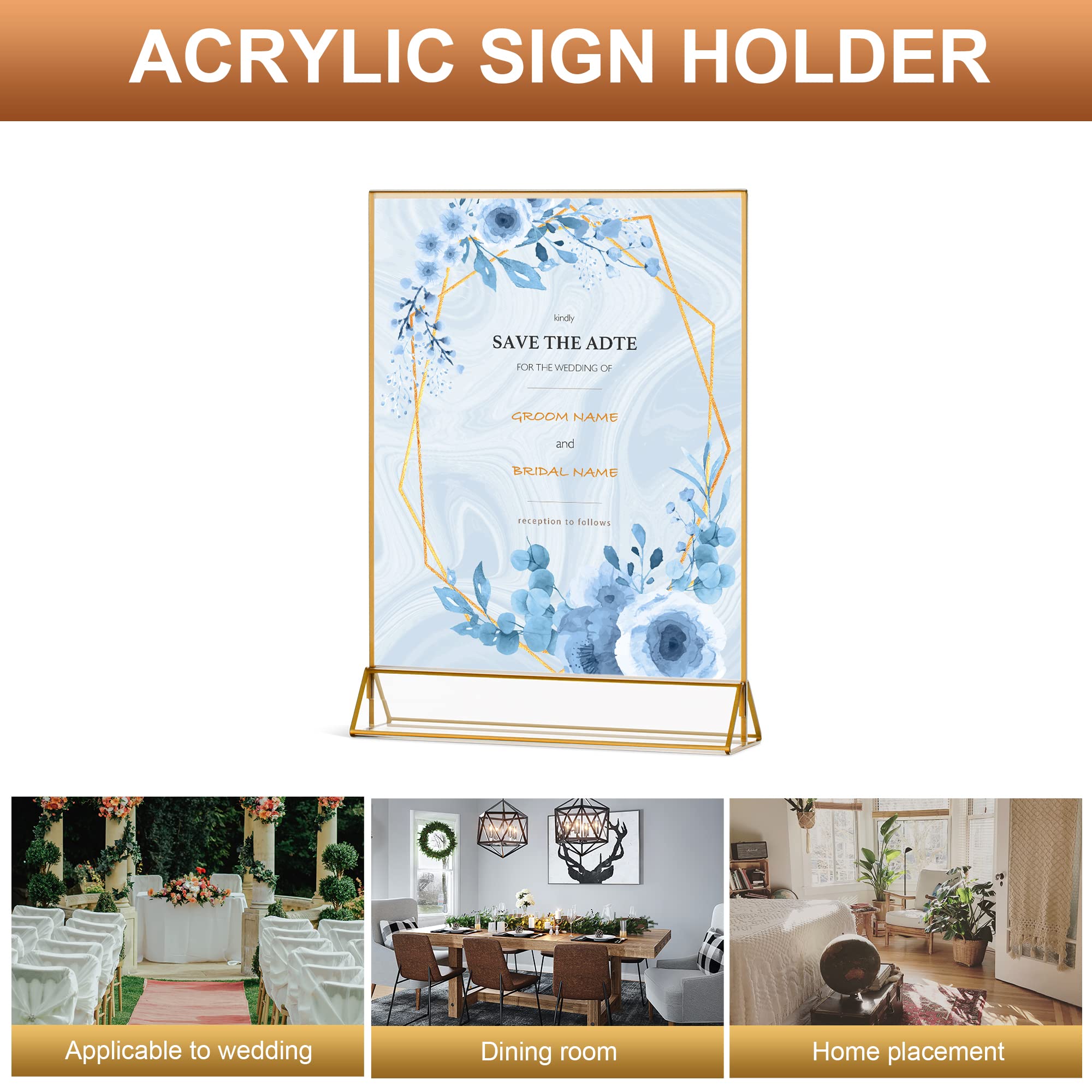 tuoletu VORIOB 4Pack 8.5x11 Gold Picture Frame Acrylic Sign Holder,Wedding Signs Table Numbers Menu Holders