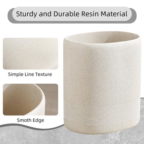 WUUAHOME Trash Can, 1.6 Gallon Small Bathroom Trash Can, Simple Oval Stone Look Garbage Bin, Decorative Waste Basket for Kitchen Office, Home Decor, Bedroom, Living Room (Beige)
