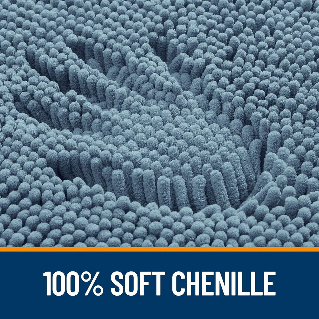 OLANLY U-Shaped Toilet Rugs - Extra Soft Chenille Bathroom Mat | 24x24, Quick-Dry, Non-Slip, Airy Blue