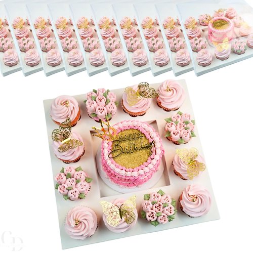 Chaney Depot LLC Bento Cake and Cupcake Box with Clear Box,12 Cupcake Insert with 6x6 Cake Cavity- 10 pack
